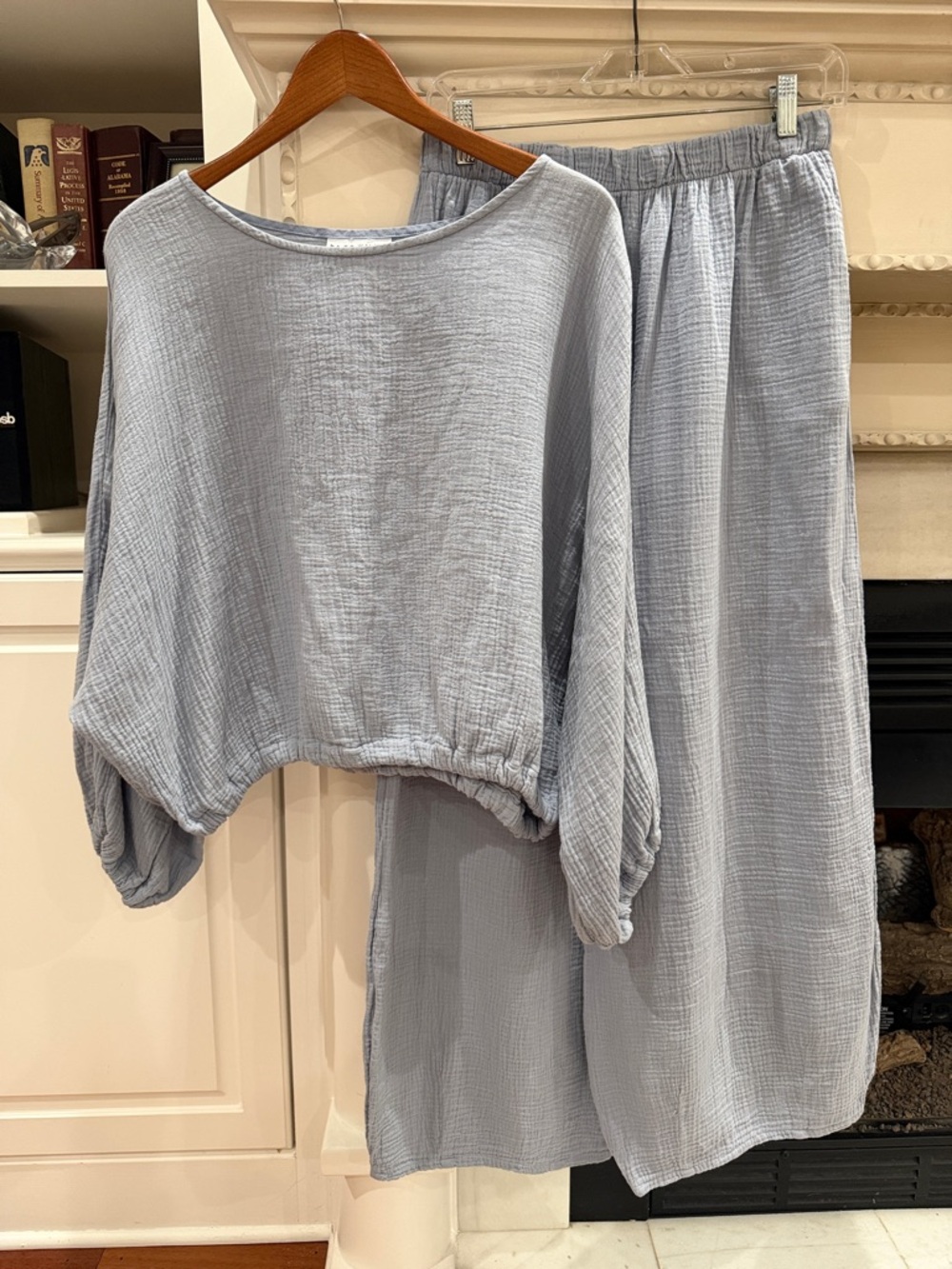 bryn Walker Light Blue Wide-Leg Pants & Cropped Top Set